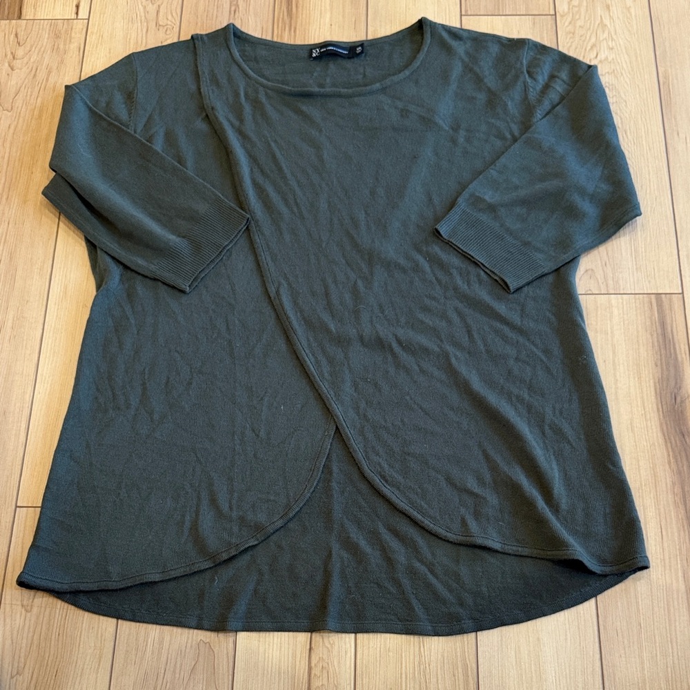 New York & Company Dark Green Long Sleeve Fly Wrap/FlyAway Top